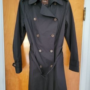 Women's Cole Haan Belted Black Mid-Length Trench Coat